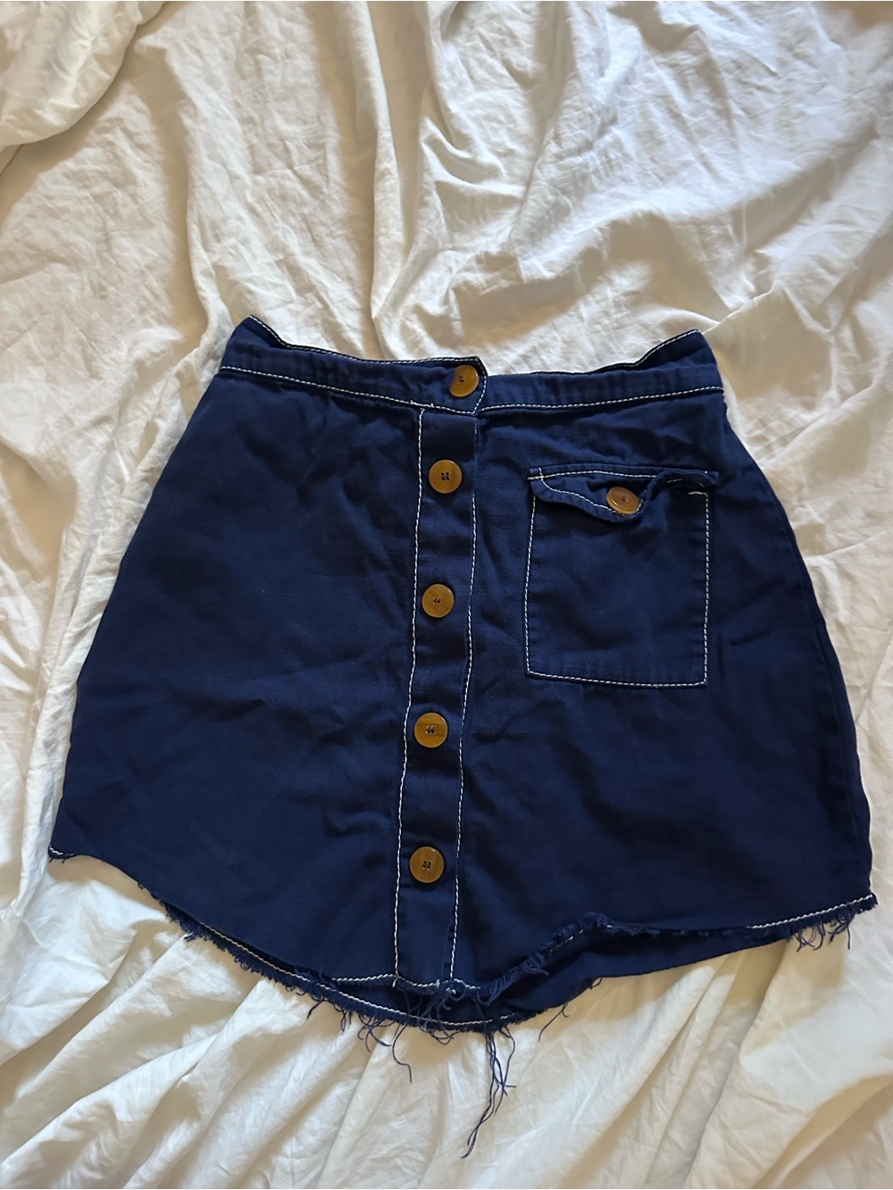 Zara TRF Navy Button-Front Pocket Skirt